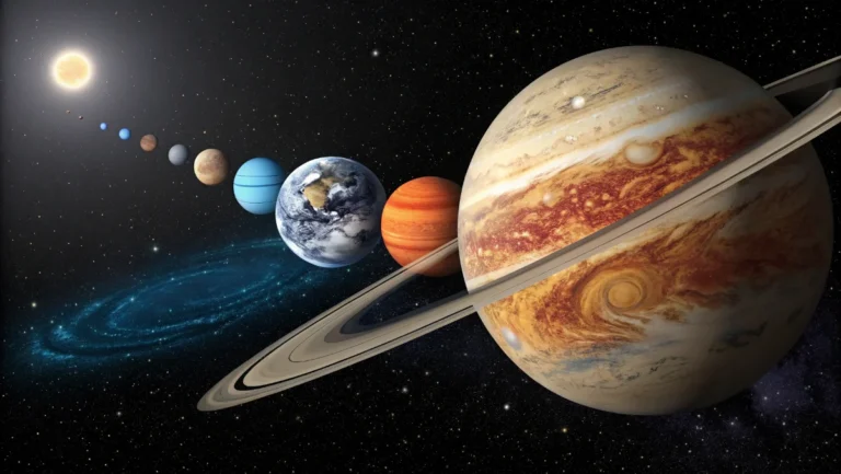 Solar system planets in order from Mercury to Neptune with accurate sizes and colors against space background