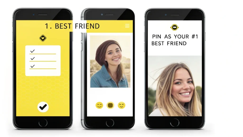 Step by step guide showing how to pin someone as number 1 best friend on Snapchat Plus interface