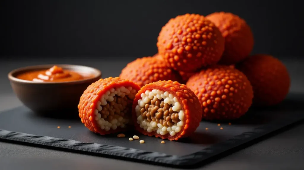 Ground beef hot cheeto boudin balls recipe variation with rice filling and crispy coating